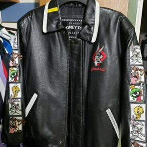 Vintage 90s Looney Tunes Leather Bomber Style Jack